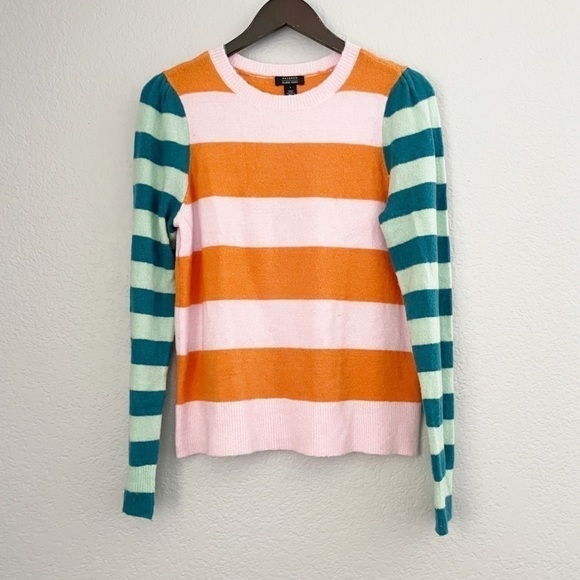 HALOGEN x Atlantic-Pacific Mix Stripe Puff Sleeve Sweater Small - Picture 2 of 8